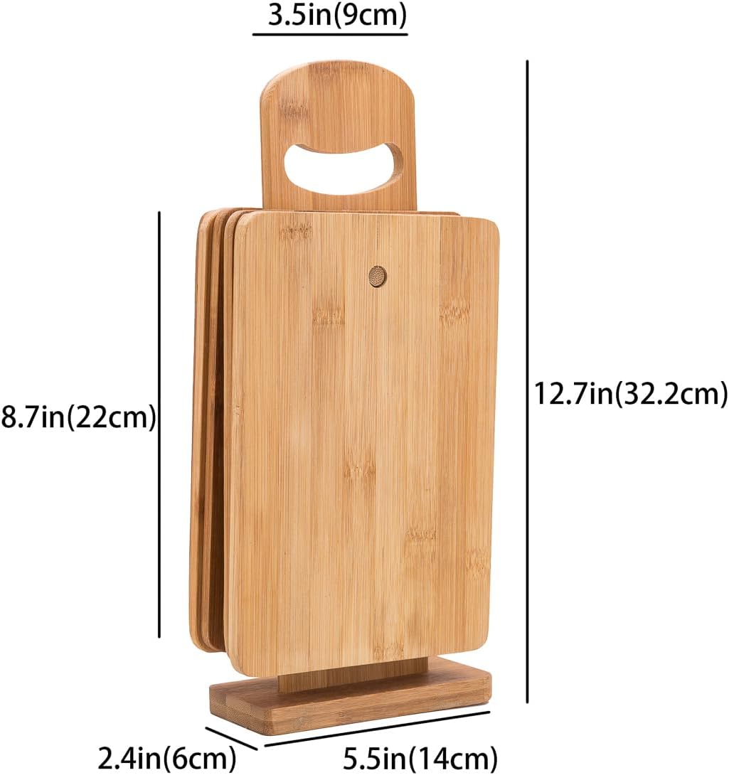 Juego de 6 tablas de cortar de bambú con soporte