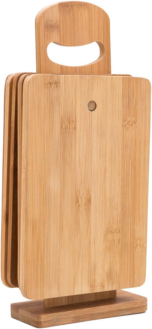 Juego de 6 tablas de cortar de bambú con soporte