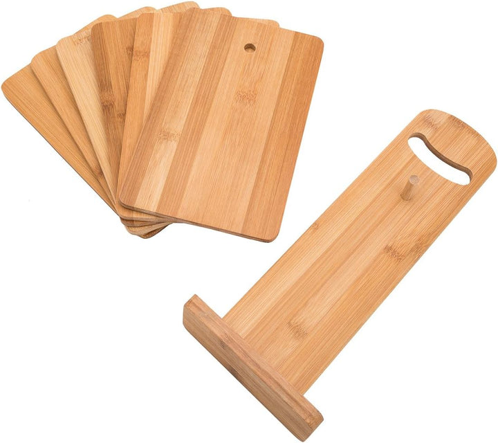 Juego de 6 tablas de cortar de bambú con soporte