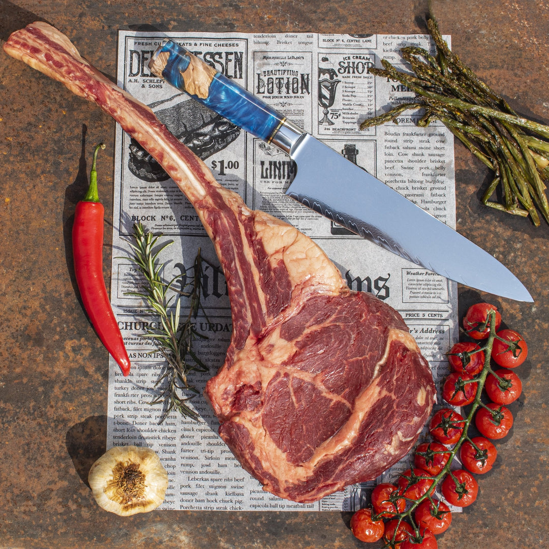 Cuchillo de chef de damasco de 20 cm – Mango epóxico Zafiro
