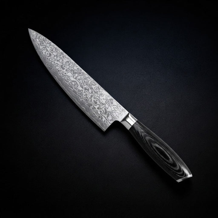 Cuchillo de cocina Damascus Pakka Wood 20 cm – elegancia y precisión en cada cocina