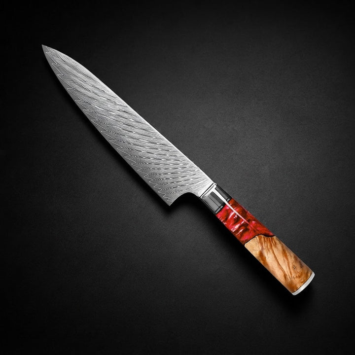 Cuchillo de cocina Epoxy Ruby Damascus 20 cm – elegancia ardiente para cada cocina