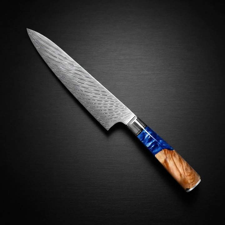 Cuchillo de chef de damasco de 20 cm – Mango epóxico Zafiro