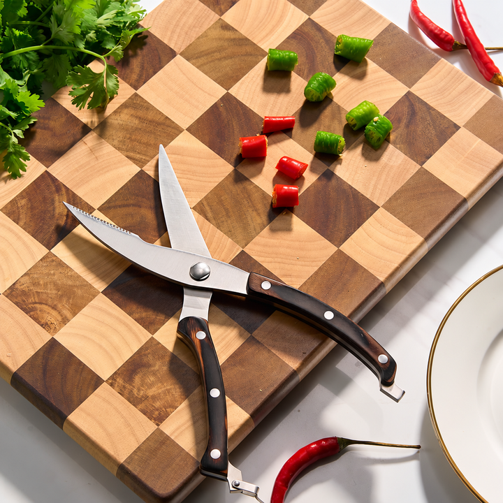 Tijeras de cocina universales Imperiales — hojas microdentadas y mango liso de pakkawood