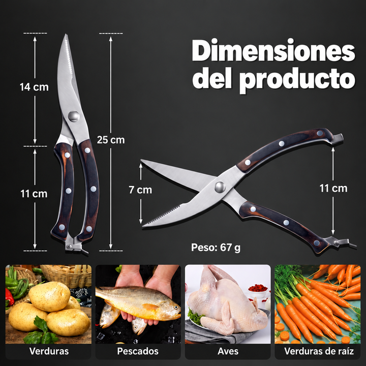 Tijeras de cocina universales Imperiales — hojas microdentadas y mango liso de pakkawood