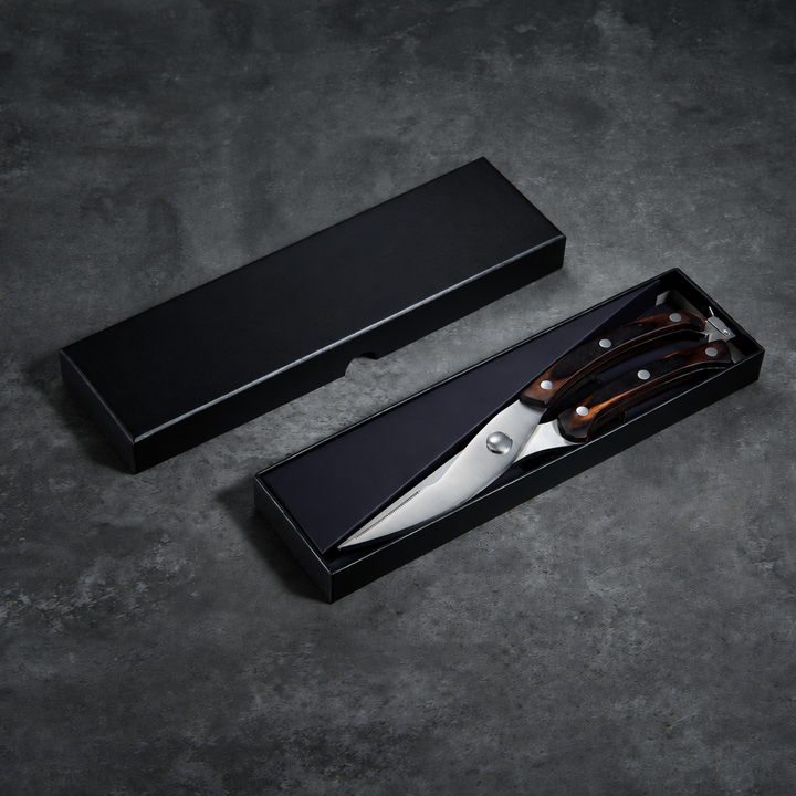 Tijeras de cocina universales Imperiales — hojas microdentadas y mango liso de pakkawood
