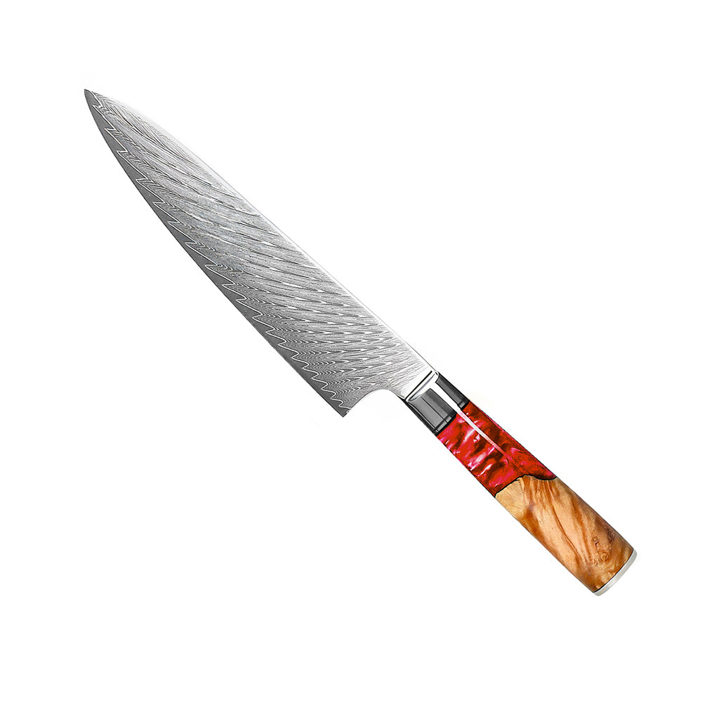 Cuchillo de cocina Epoxy Ruby Damascus 20 cm – elegancia ardiente para cada cocina