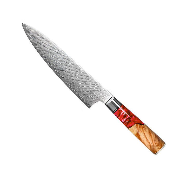 Cuchillo de cocina Epoxy Ruby Damascus 20 cm – elegancia ardiente para cada cocina