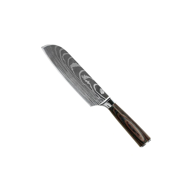Juego de 7 cuchillos de damasco con bloque magnético de madera de acacia