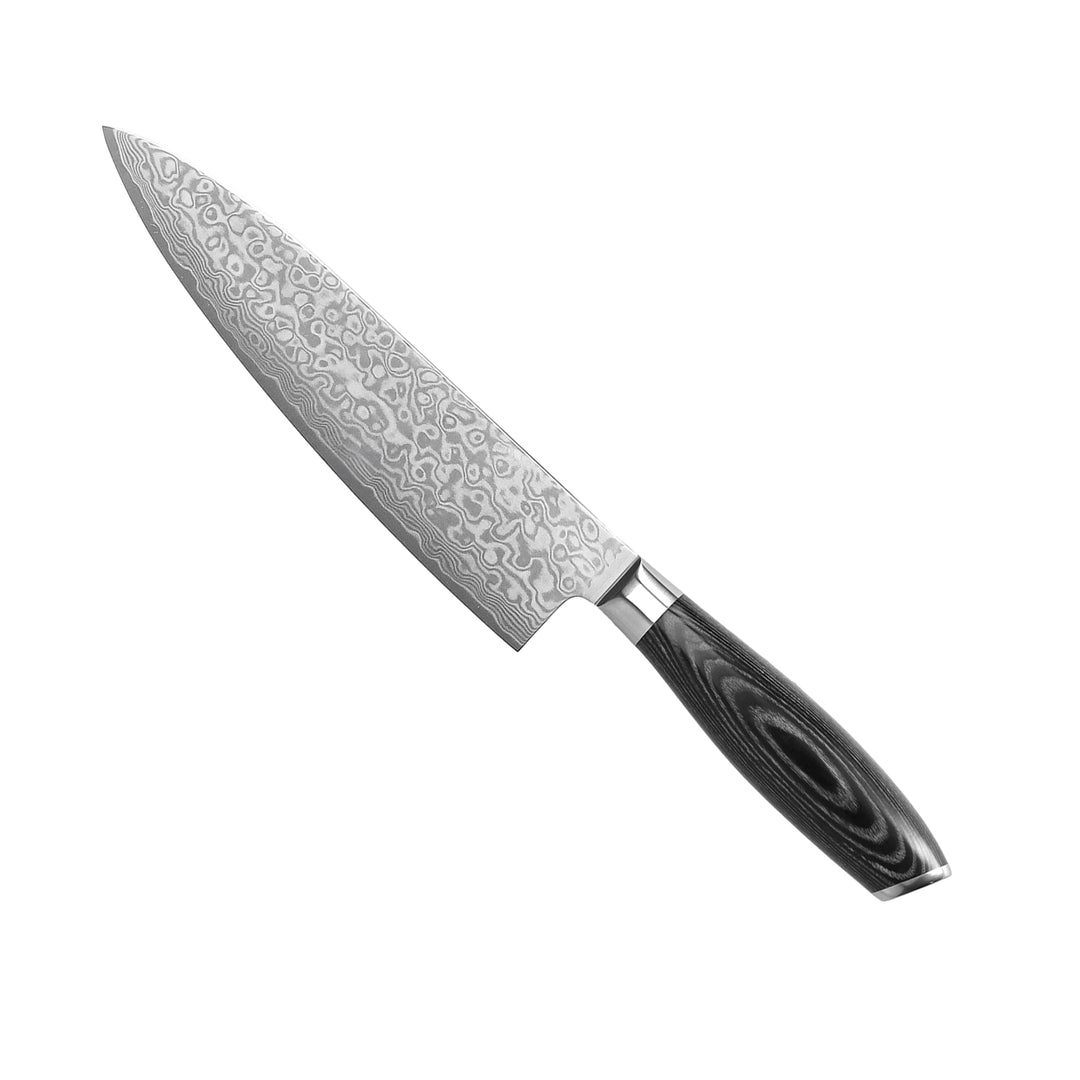 Cuchillo de cocina Damascus Pakka Wood 20 cm – elegancia y precisión en cada cocina