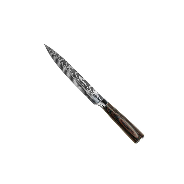Juego de 7 cuchillos de damasco con bloque magnético de madera de acacia