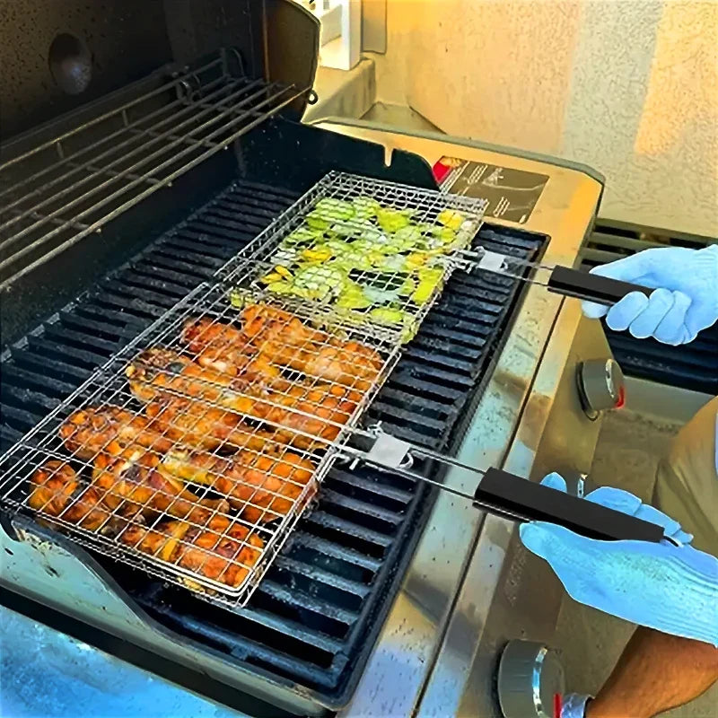Cesta para asar de acero inoxidable, con mango