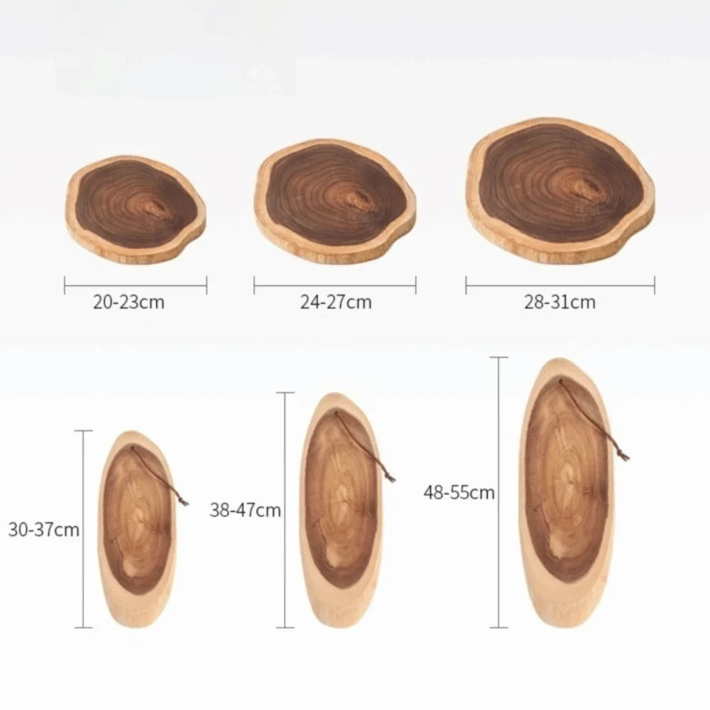 Tabla de cortar de madera de acacia, forma irregular, corte natural del tronco