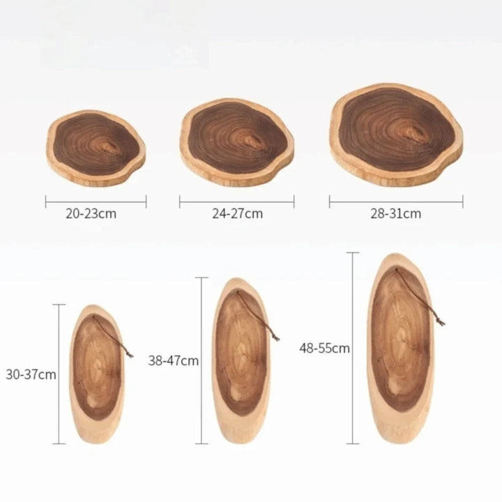 Tabla de cortar de madera de acacia, forma irregular, corte natural del tronco