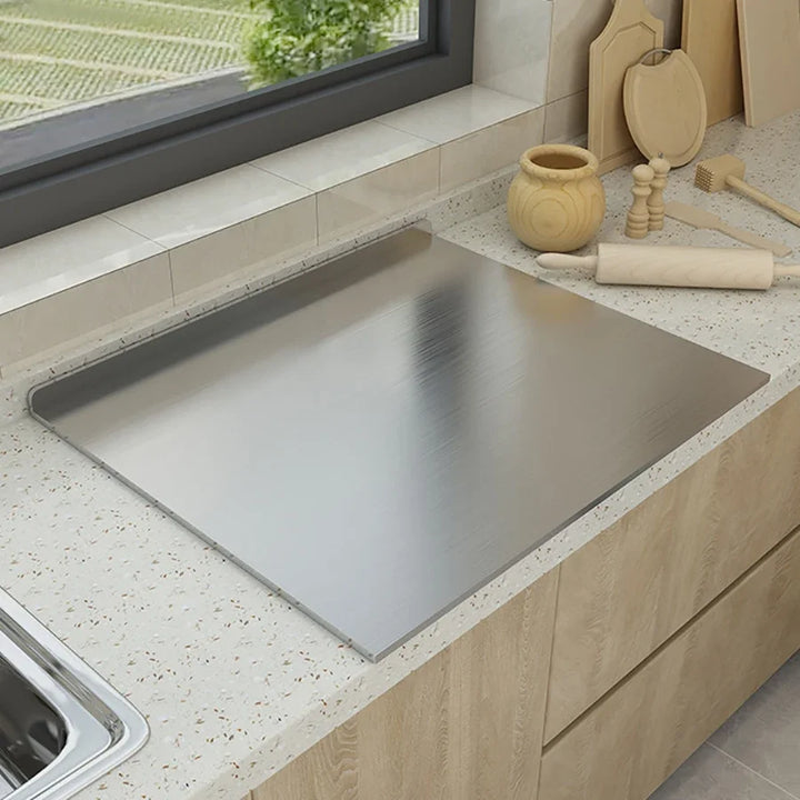 Tabla de cortar y amasar plegable de acero inoxidable en forma de L