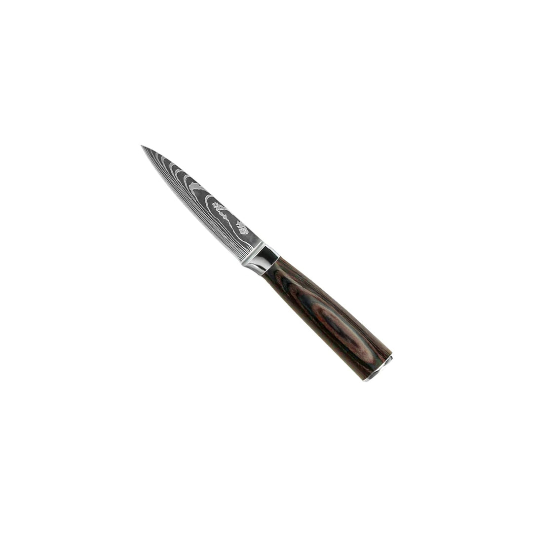Juego de 7 cuchillos de damasco con bloque magnético de madera de acacia