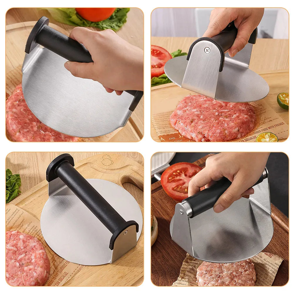 Prensa para hamburguesas de acero inoxidable premium, con mango