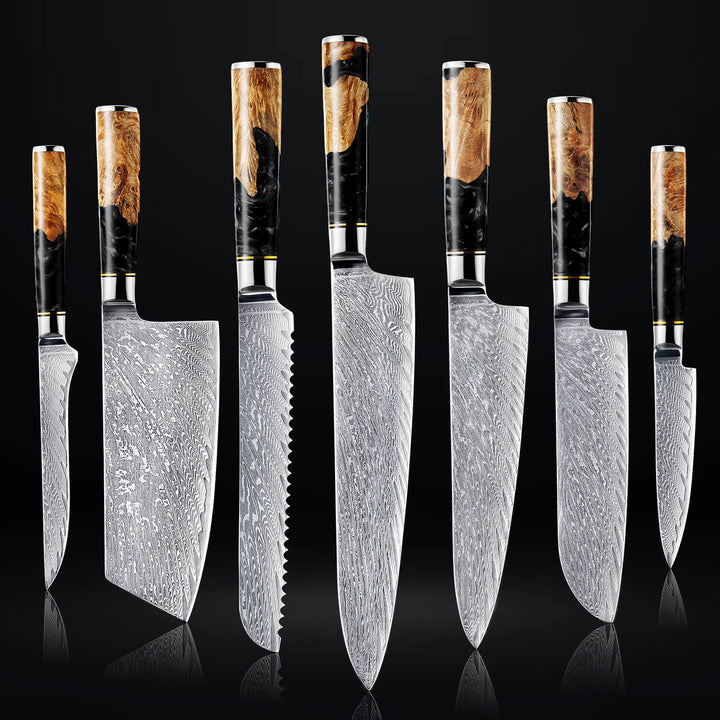 Colección Obsidiana — Set de 7 cuchillos de cocina japoneses de acero VG-10