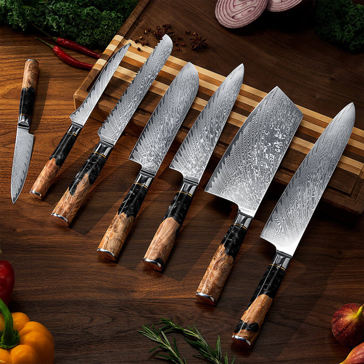 Colección Obsidiana — Set de 7 cuchillos de cocina japoneses de acero VG-10