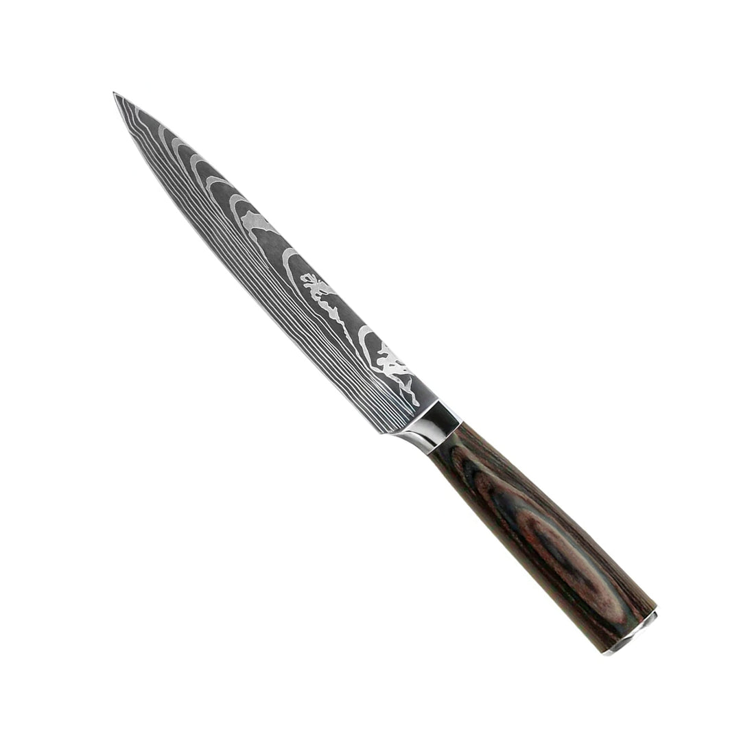 Juego de 7 cuchillos de damasco con bloque magnético de madera de acacia