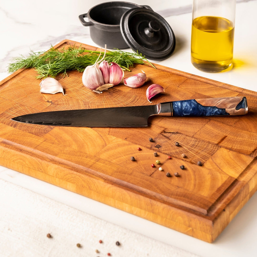 Cuchillo de chef de damasco de 20 cm – Mango epóxico Zafiro