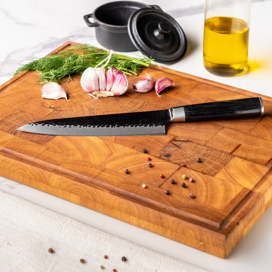 Cuchillo de Chef de Acero Inoxidable Martillado Negro 20 cm