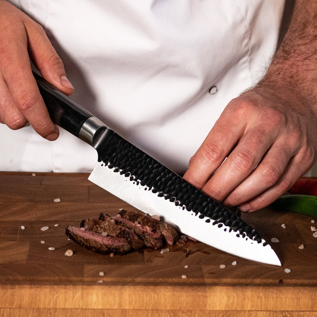 Cuchillo de Chef de Acero Inoxidable Martillado Negro 20 cm