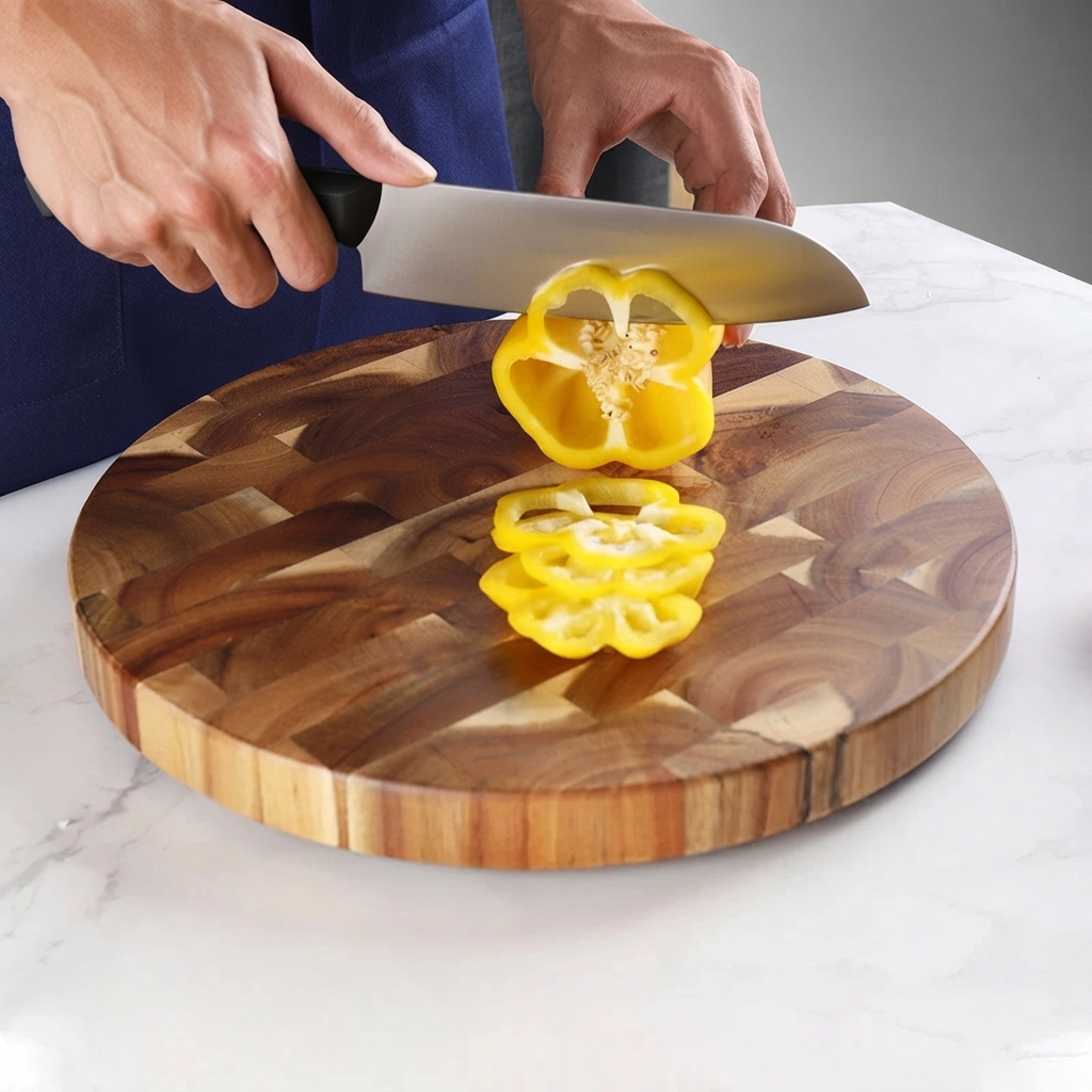 Tabla de cortar de madera de acacia, redonda