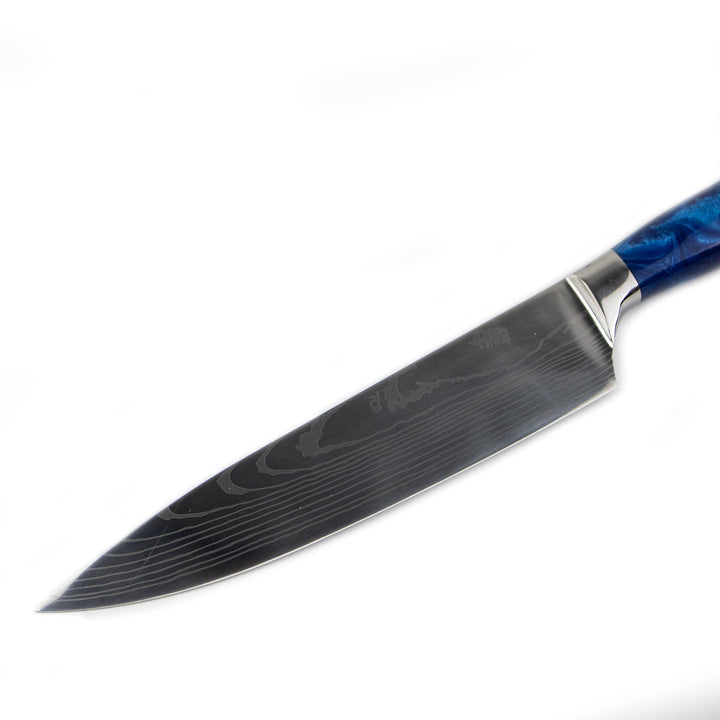 Cuchillo de chef de Damasco 20 cm – Mango de epoxi Zafiro