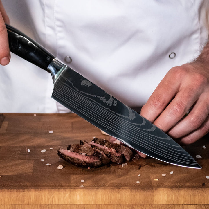 Cuchillo de chef de Damasco 20 cm – Mango de Epoxi Onyx