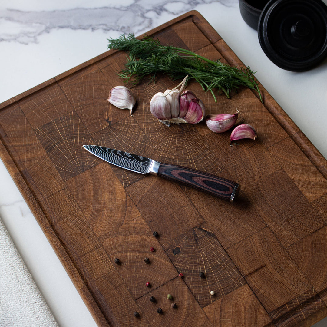 JUEGO DE 3 CUCHILLOS DE DAMASCO – CUCHILLO DE COCINA + NAKIRI + CUCHILLO PELADOR