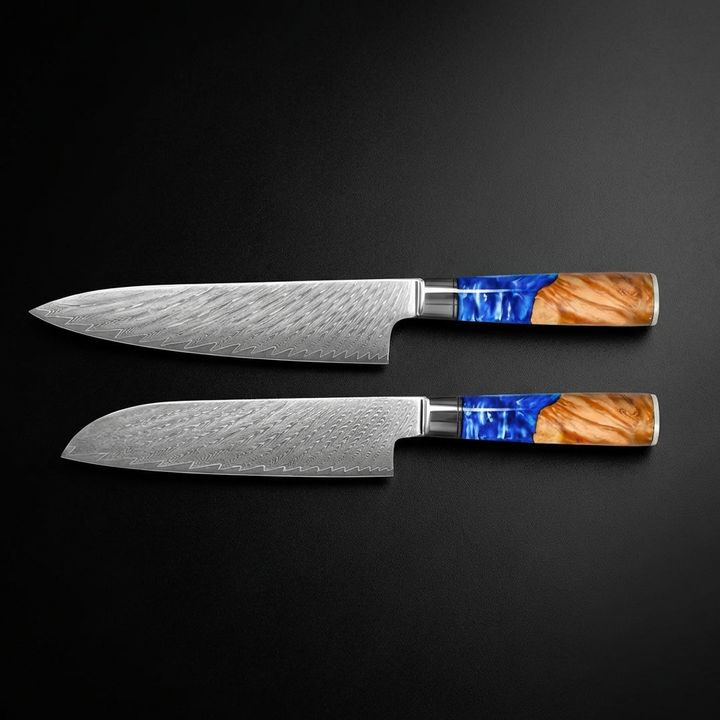 SADA 2 CUCHILLOS DE DAMASCO – CUCHILLO DE COCINA + SANTOKU (COLECCIÓN NEPTUN)