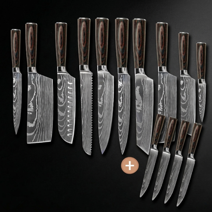 JUEGO DE 14 CUCHILLOS DE DAMASCO – COLECCIÓN COMPLETA PARA CADA TAREA CULINARIA