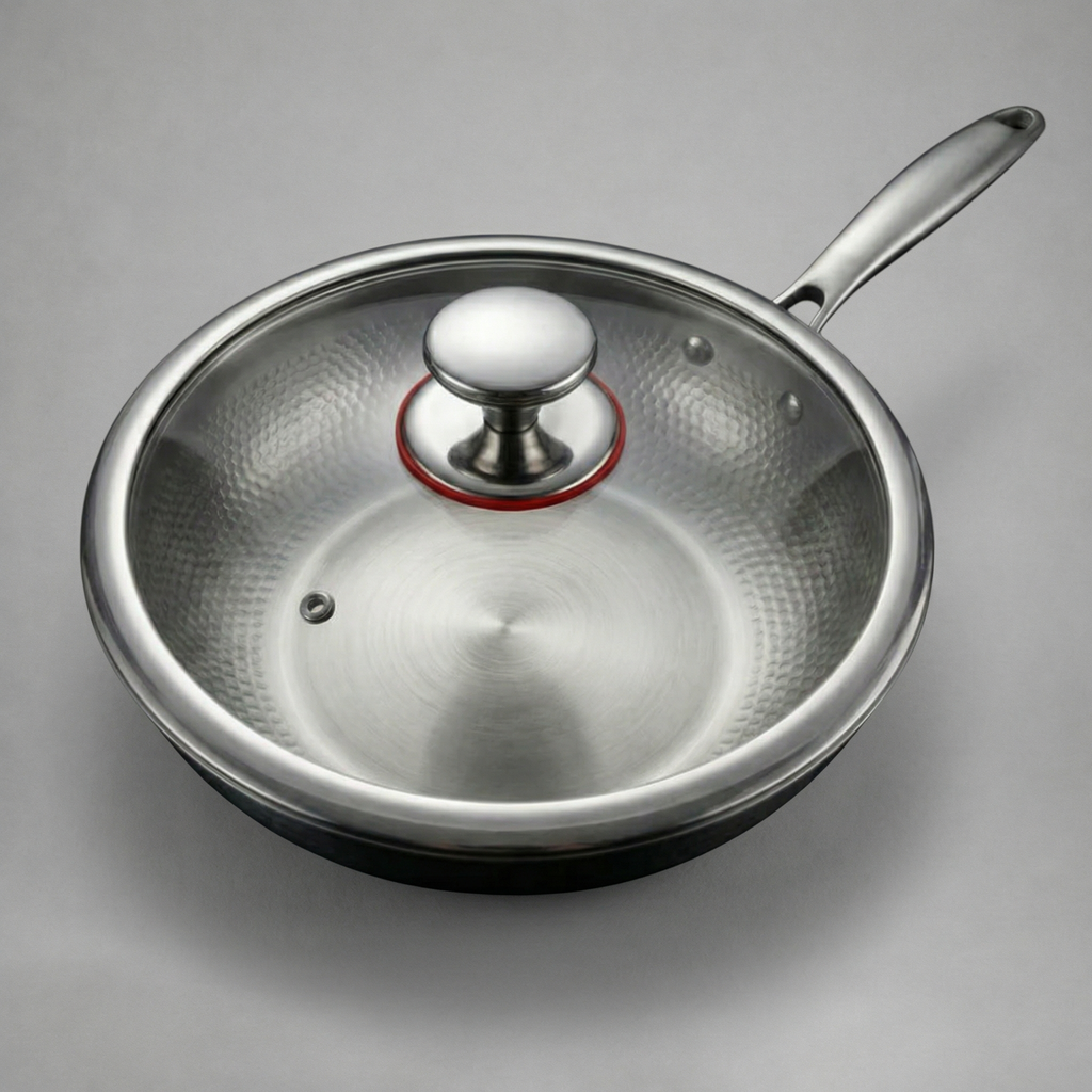 Wok de titan con fondo plano y superficie martelada